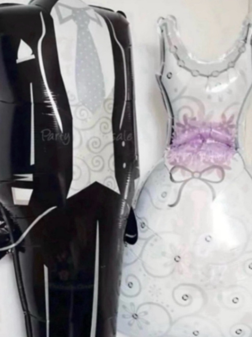 Bride and Groom Inflatable Balloon Set - Black & White with Pink Accent